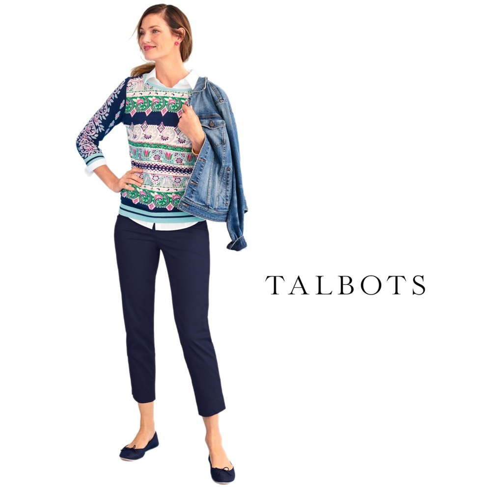 NEW Talbots Navy Crop Lace Up Pants